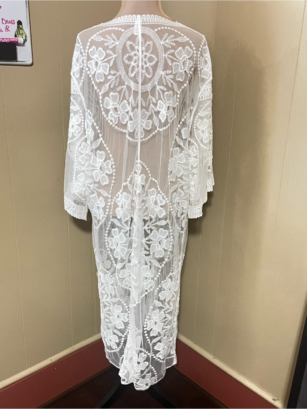 White Boho Lace Kimono Duster Floral Embroidered Festival Coverup One Size NWOT - Picture 4 of 9